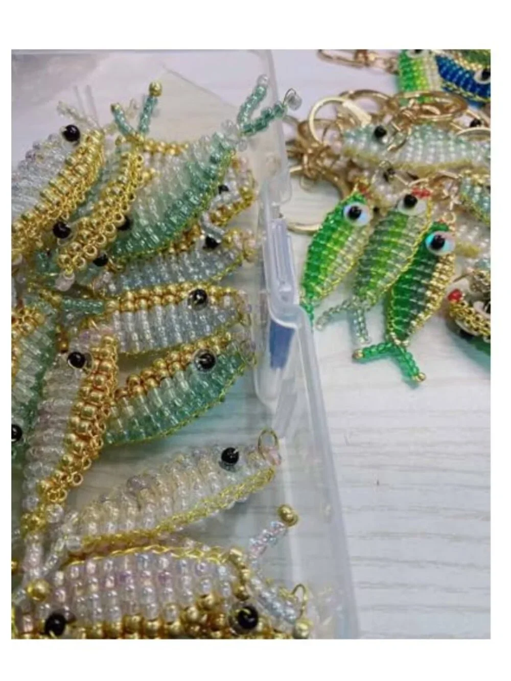 Handmade Beaded Fish Bag Charm Gold Plated Lobster Clasp Purse Keychain